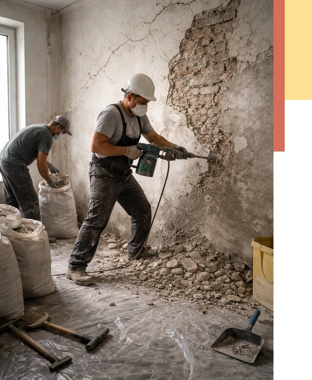 Демонтаж штукатурки со стен в Кузнецке от 7505 руб/м² — быстро и недорого | ОТДЕЛОЧНИК-Кнц