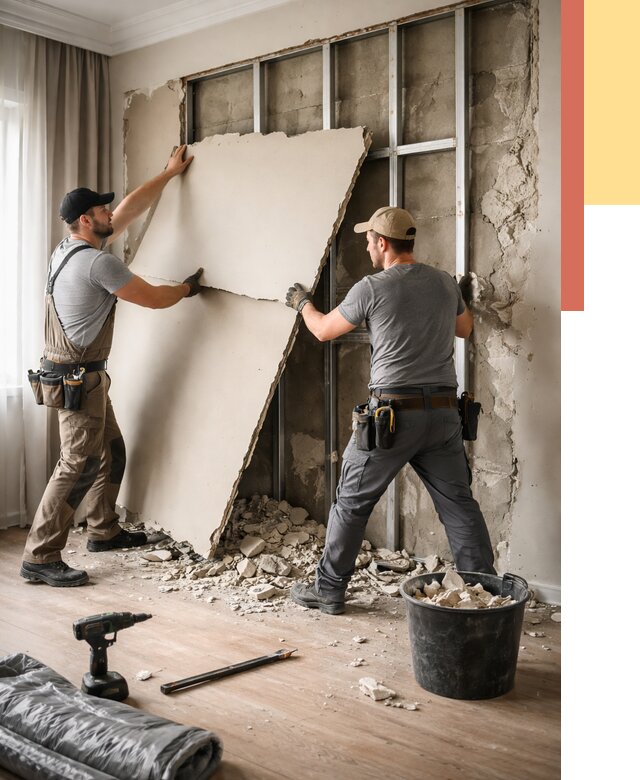 Демонтаж гипсокартона со стен в Кузнецке от 365 руб. — услуги демонтажа | ОТДЕЛОЧНИК-Кнц