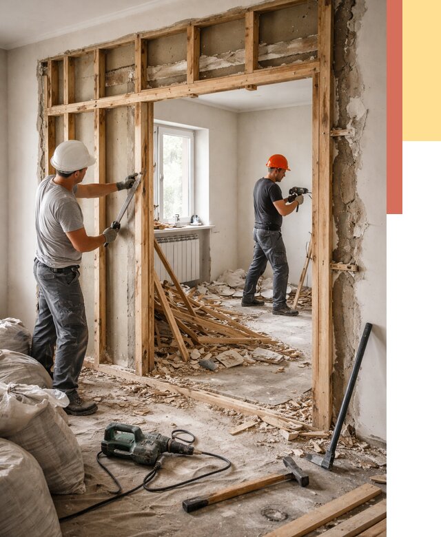 Демонтаж деревянных перегородок в Кузнецке от 3336 руб. — быстро и недорого | ОТДЕЛОЧНИК-Кнц