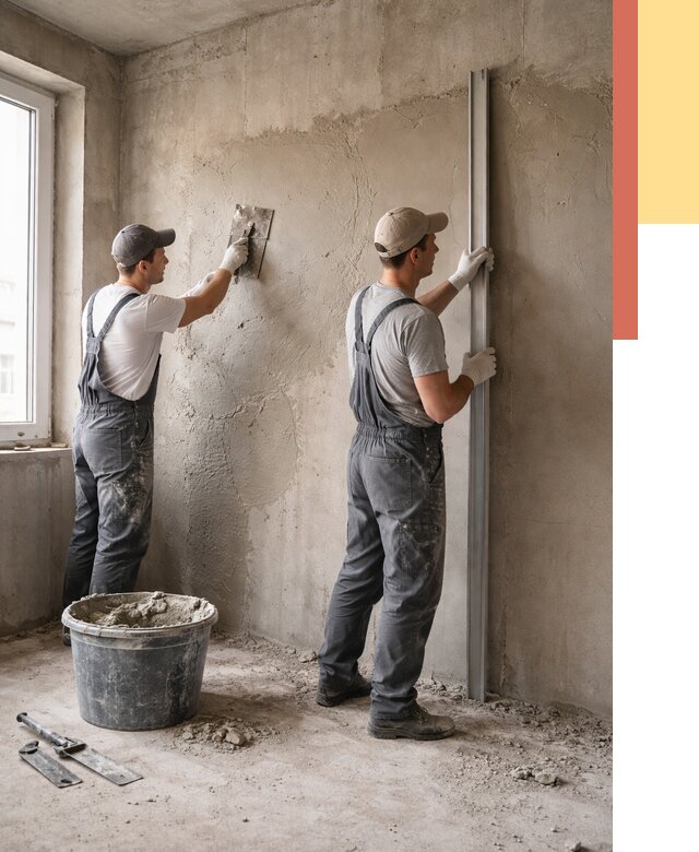 Штукатурка бетонных стен в Кузнецке от 4691 руб/м² — качественно и быстро | ОТДЕЛОЧНИК-Кнц