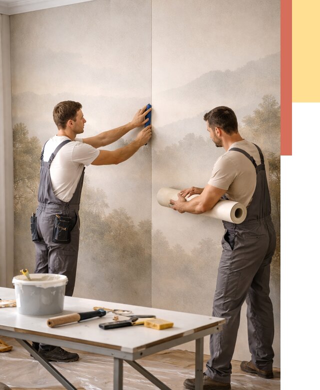 Поклейка фотообоев в Кузнецке от 8860 руб/м² — быстро и недорого | ОТДЕЛОЧНИК-Кнц