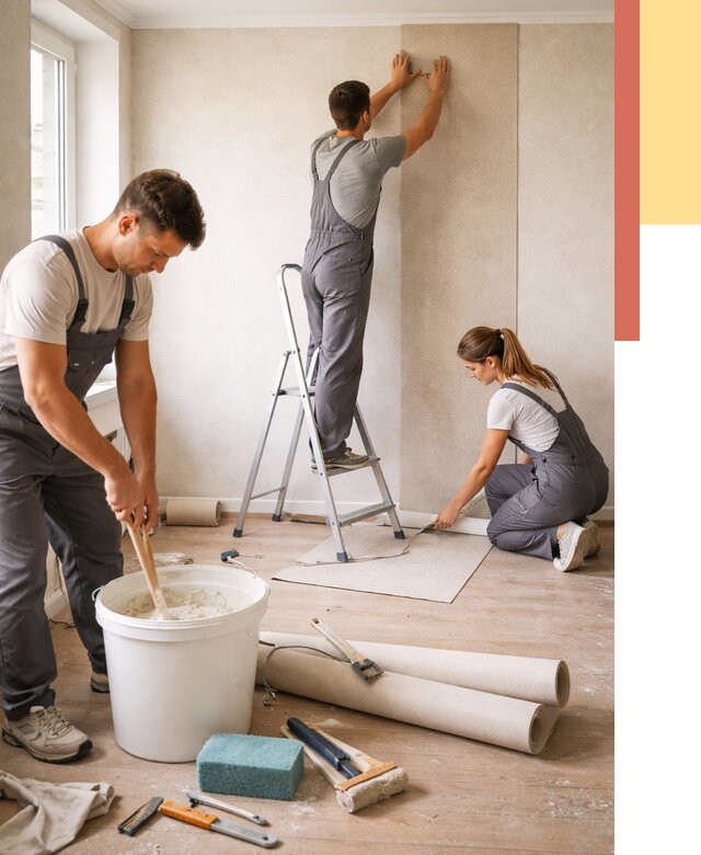 Оклейка стен обоями в Кузнецке от 3648 руб/м2 — быстро и недорого | ОТДЕЛОЧНИК-Кнц