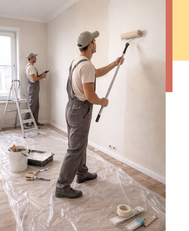 Покраска стен акриловой краской в Кузнецке от 3648 руб./м² — быстро и недорого | ОТДЕЛОЧНИК-Кнц