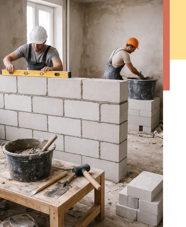 Кладка перегородок из газобетона в Кузнецке от 3336 руб. под ключ | ОТДЕЛОЧНИК-Кнц