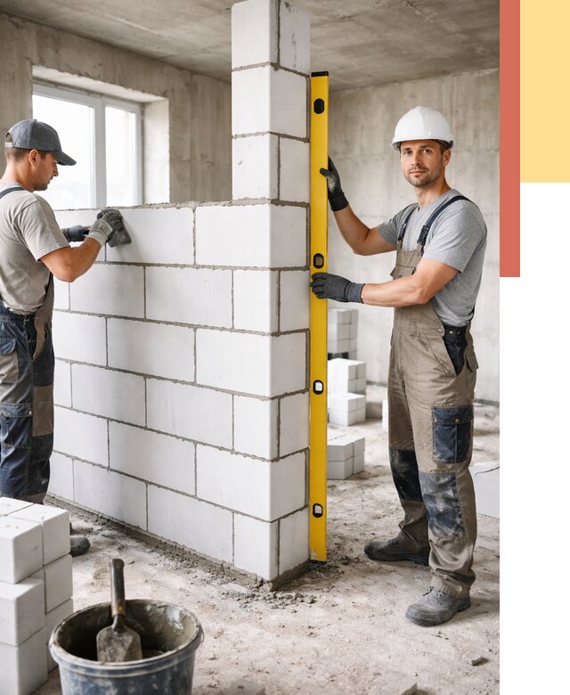 Кладка перегородок из пеноблока в Кузнецке от 1876 руб. под ключ | ОТДЕЛОЧНИК-Кнц