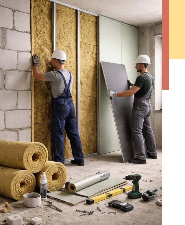 Шумоизоляция перегородок из блоков в Кузнецке от 1928 руб./м² — быстро и недорого | ОТДЕЛОЧНИК-Кнц