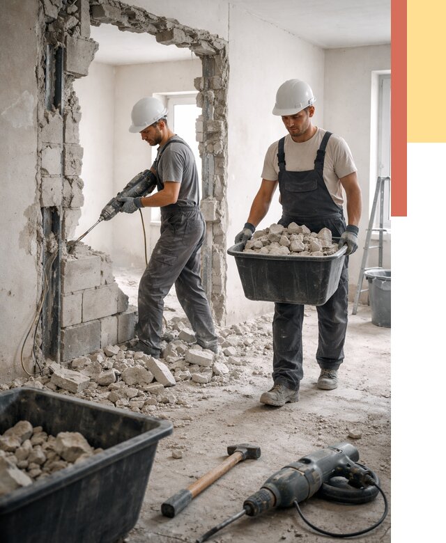 Демонтаж блоковых перегородок в Кузнецке от 3909 руб. — быстро и недорого | ОТДЕЛОЧНИК-Кнц