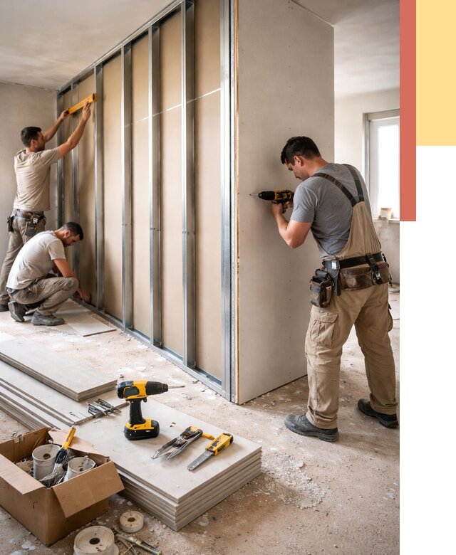 Монтаж однослойной перегородки из гипсокартона в Кузнецке от 678 руб. | ОТДЕЛОЧНИК-Кнц