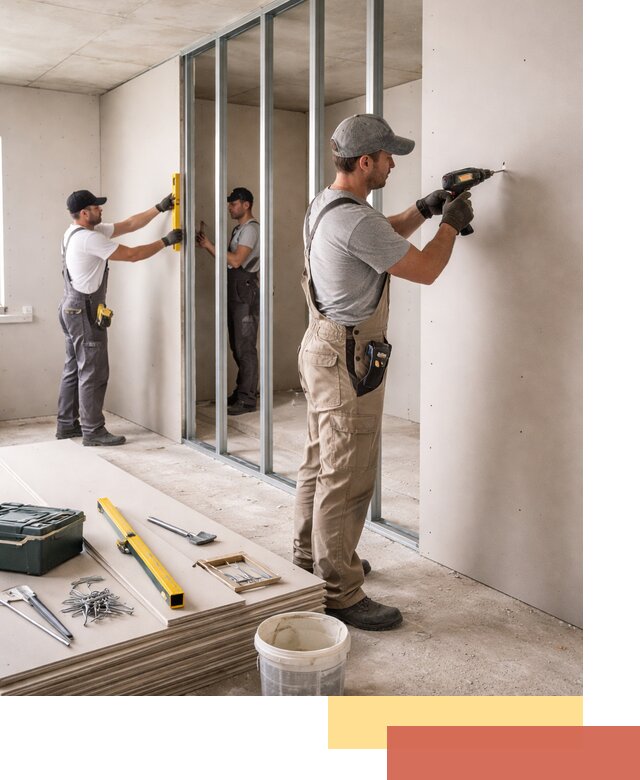 Однослойная перегородка из гипсокартона в Кузнецке под ключ, монтаж и отделка