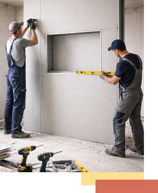 Перегородка из гипсокартона с нишей под декор в Кузнецке