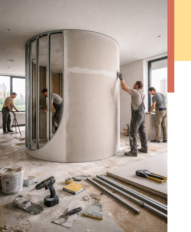 Радиусная перегородка из гипсокартона в Кузнецке от 3023 руб. под ключ | ОТДЕЛОЧНИК-Кнц