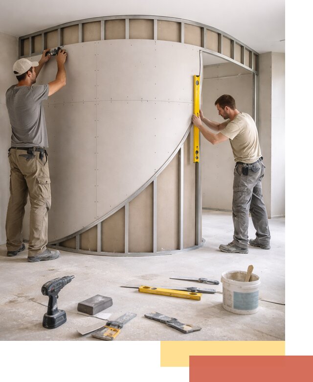 Радиусная перегородка из гипсокартона в Кузнецке под ключ