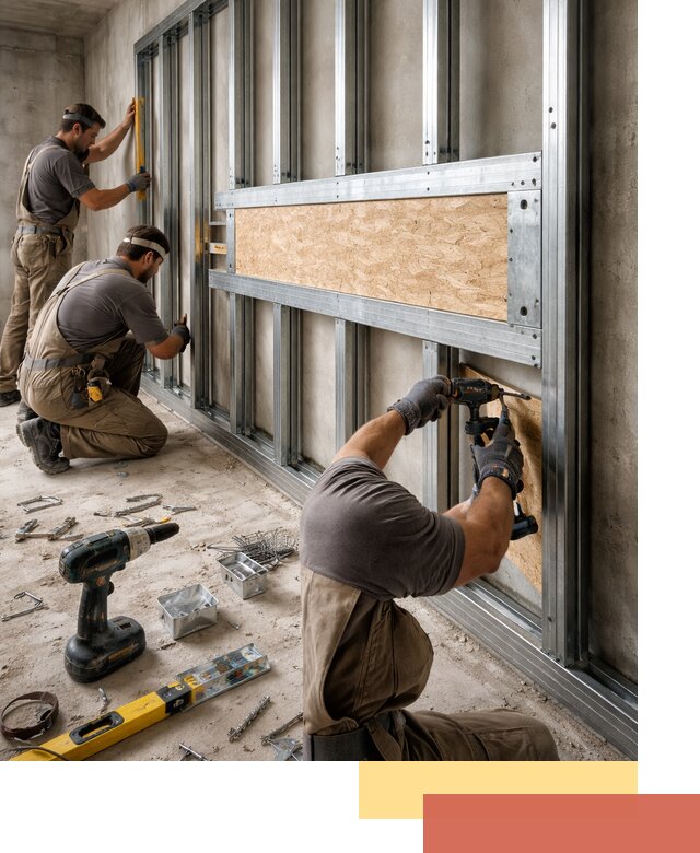 Усиленная перегородка для крепления тяжёлых конструкций в Кузнецке