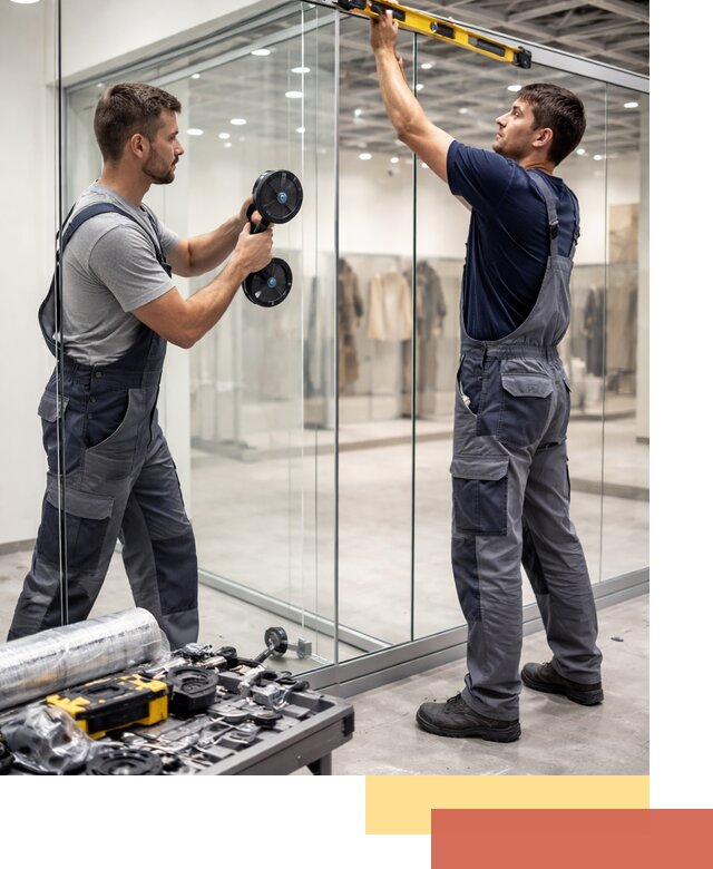 Стеклянные перегородки для магазинов в Кузнецке — монтаж и установка