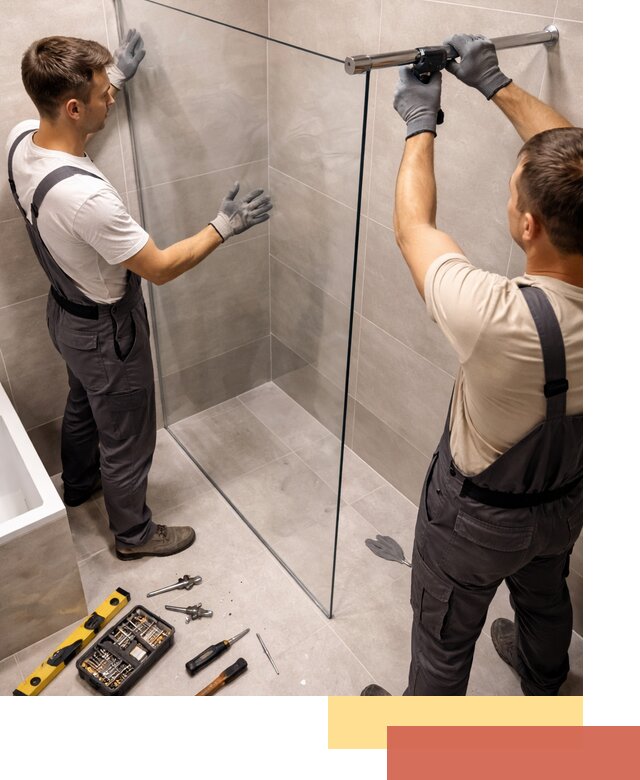 Стеклянные перегородки для душа в Кузнецке — изготовление и монтаж