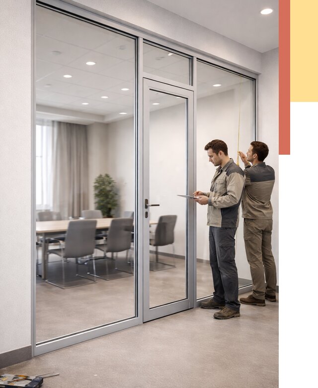 Установка и монтаж алюминиевых перегородок со стеклом в Кузнецке от 8548 руб. | ОТДЕЛОЧНИК-Кнц