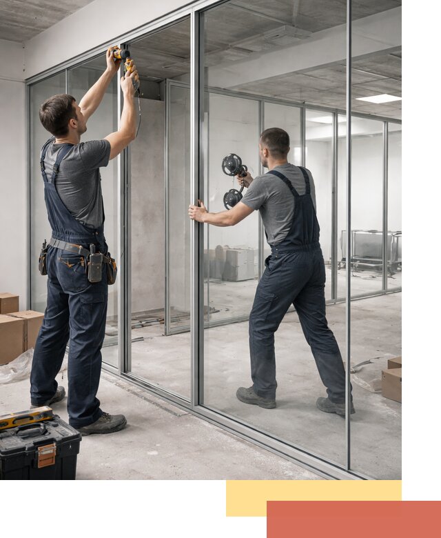 Алюминиевые перегородки со стеклом в Кузнецке — изготовление и монтаж