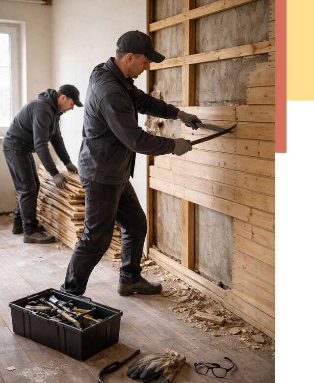 Демонтаж вагонки в Кузнецке от 3961 руб/м2 — быстро и недорого | ОТДЕЛОЧНИК-Кнц