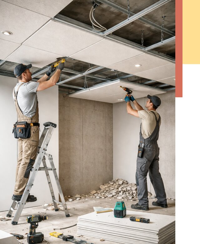 Монтаж акустического потолка в Кузнецке от 6776 руб/м2 — быстро и недорого | ОТДЕЛОЧНИК-Кнц