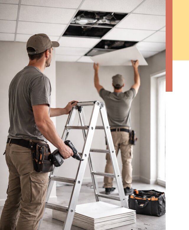 Обслуживание подвесного потолка в Кузнецке от 3648 руб. — быстро и недорого | ОТДЕЛОЧНИК-Кнц