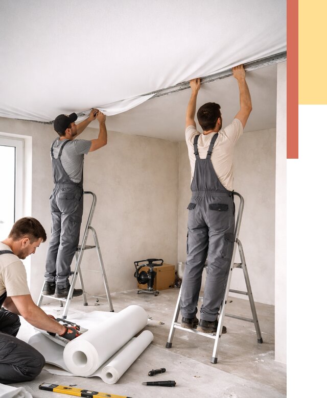 Монтаж тканевого натяжного потолка в Кузнецке от 3648 руб. под ключ | ОТДЕЛОЧНИК-Кнц