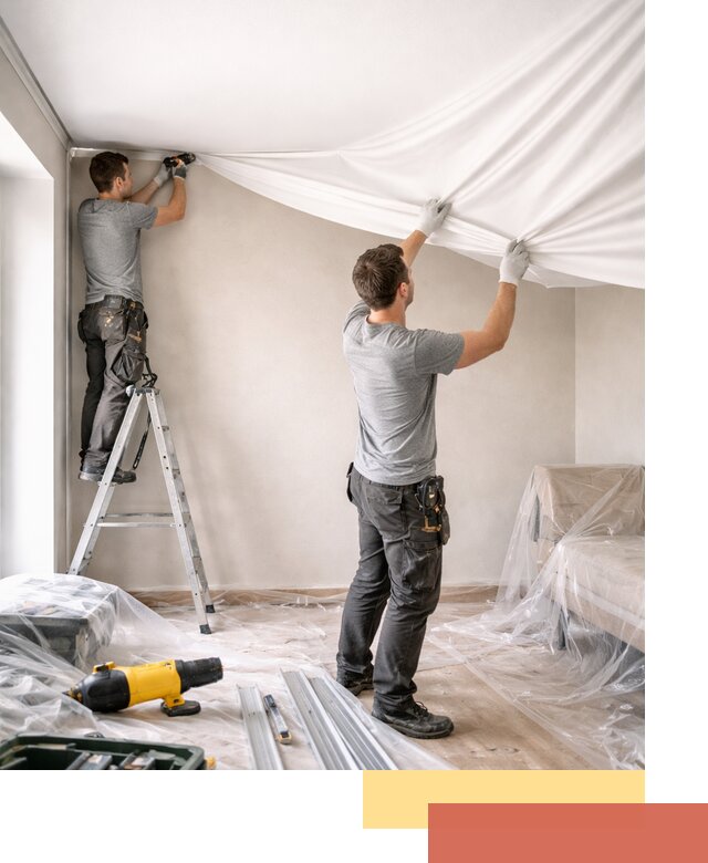 Монтаж тканевого натяжного потолка в Кузнецке недорого и быстро