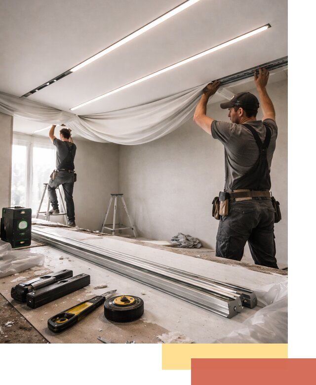 Монтаж натяжных потолков со световыми линиями в Кузнецке