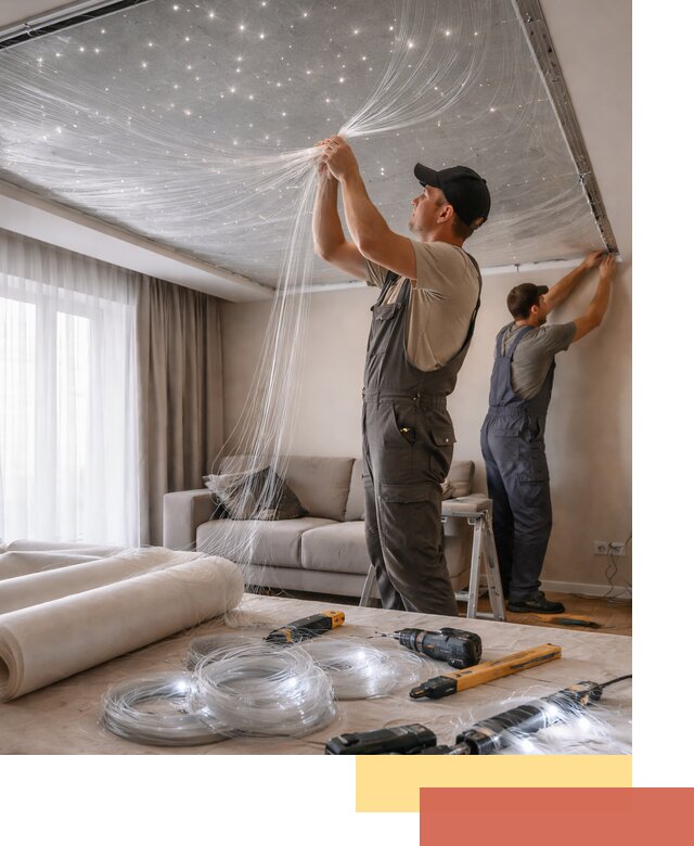 Монтаж натяжного потолка «Звездное небо» в Кузнецке