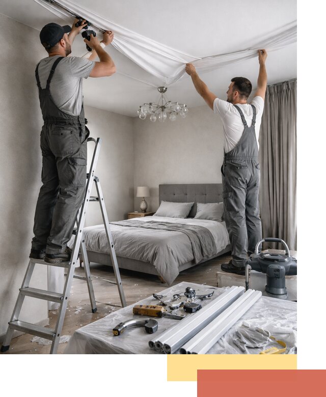 Монтаж натяжного потолка в спальне в Кузнецке