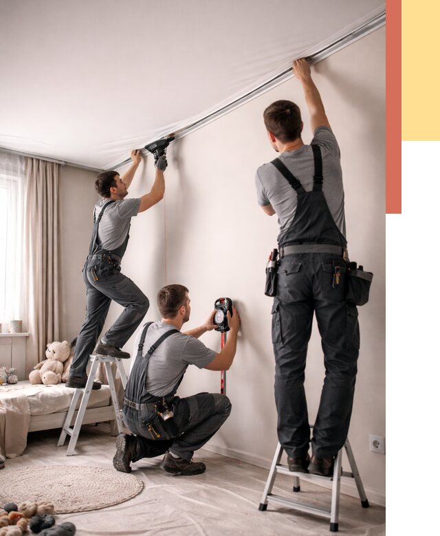 Монтаж натяжного потолка в детской в Кузнецке от 3648 руб. — быстро и недорого | ОТДЕЛОЧНИК-Кнц