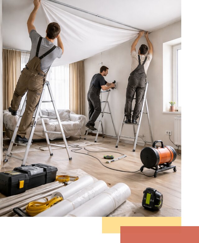 Монтаж натяжного потолка в гостиной в Кузнецке