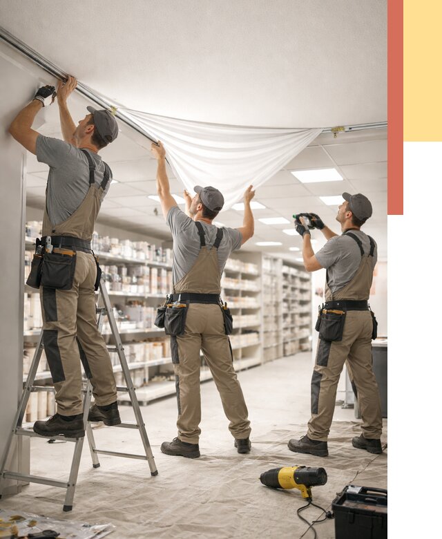 Монтаж натяжного потолка в магазине в Кузнецке от 4691 руб. быстро и недорого | ОТДЕЛОЧНИК-Кнц
