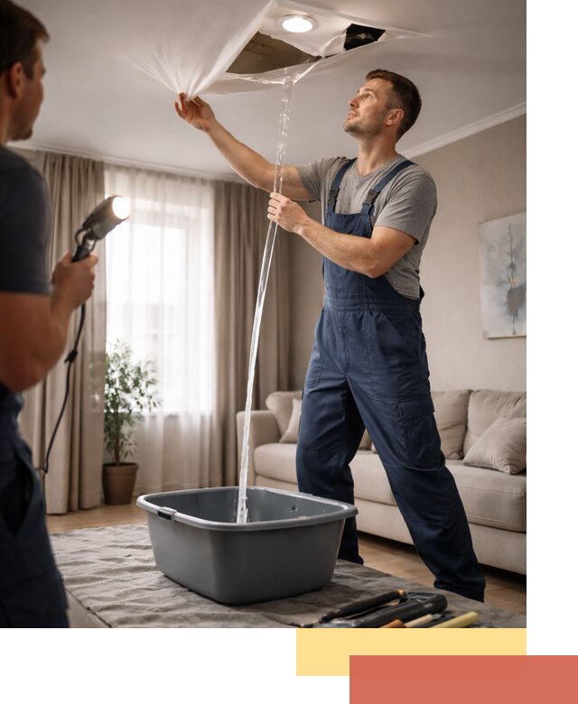 Слив воды с натяжного потолка в Кузнецке быстро и аккуратно