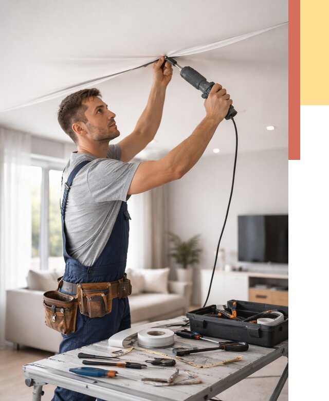 Ремонт натяжных потолков в Кузнецке от 9903 руб. под ключ — ОТДЕЛОЧНИК-Кнц