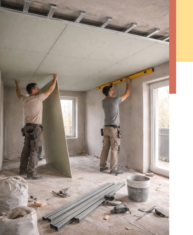 Одноуровневый потолок из гипсокартона в Кузнецке от 782 руб. — монтаж под ключ | ОТДЕЛОЧНИК-Кнц