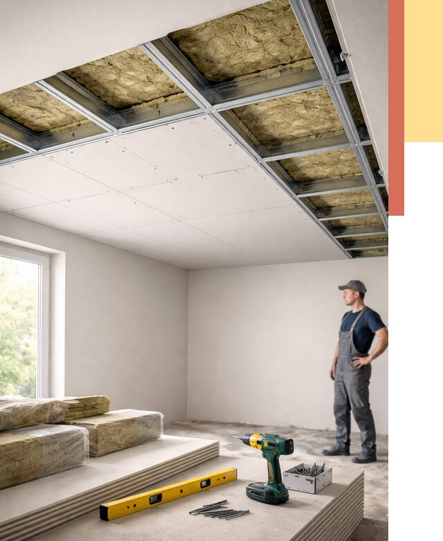 Звукоизоляция потолка ГКЛ в Кузнецке от 990 руб. — монтаж под ключ | ОТДЕЛОЧНИК-Кнц