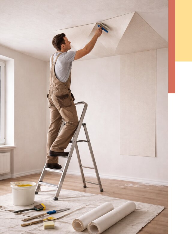 Поклейка обоев на потолок в Кузнецке от 4691 руб. быстро и недорого | ОТДЕЛОЧНИК-Кнц